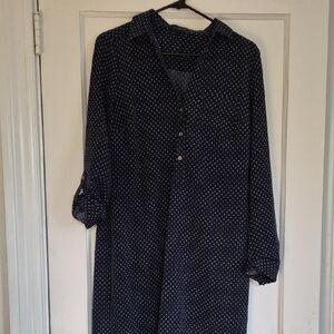The Limited Navy Polka Dot Long Sleeve Shirt Dress
